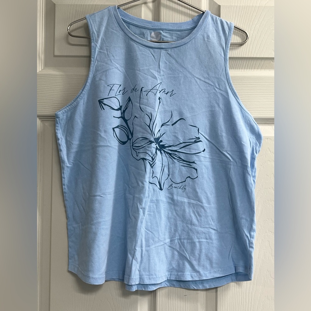Beachly “Flor De Amor” Women’s Blue Sleeveless Tank Top - Size Large - GUC